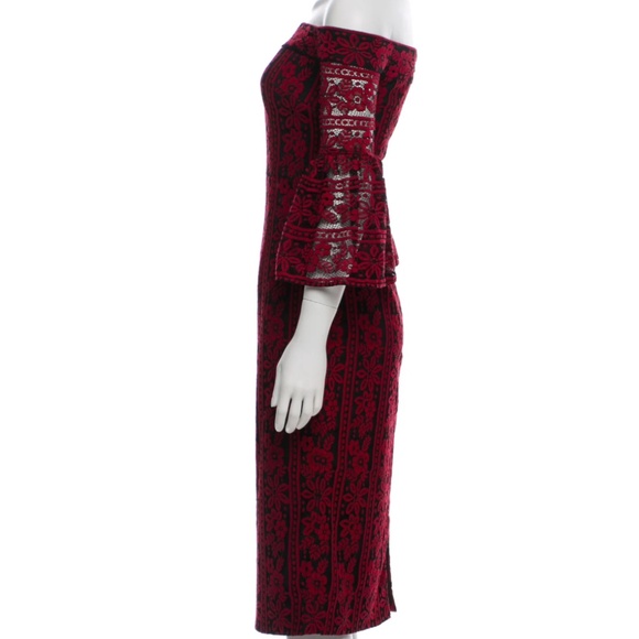 NWOT Cynthia Rowley Red & Black Off-the-Shoulder Lace Floral Dress Size 0 - Picture 3 of 7